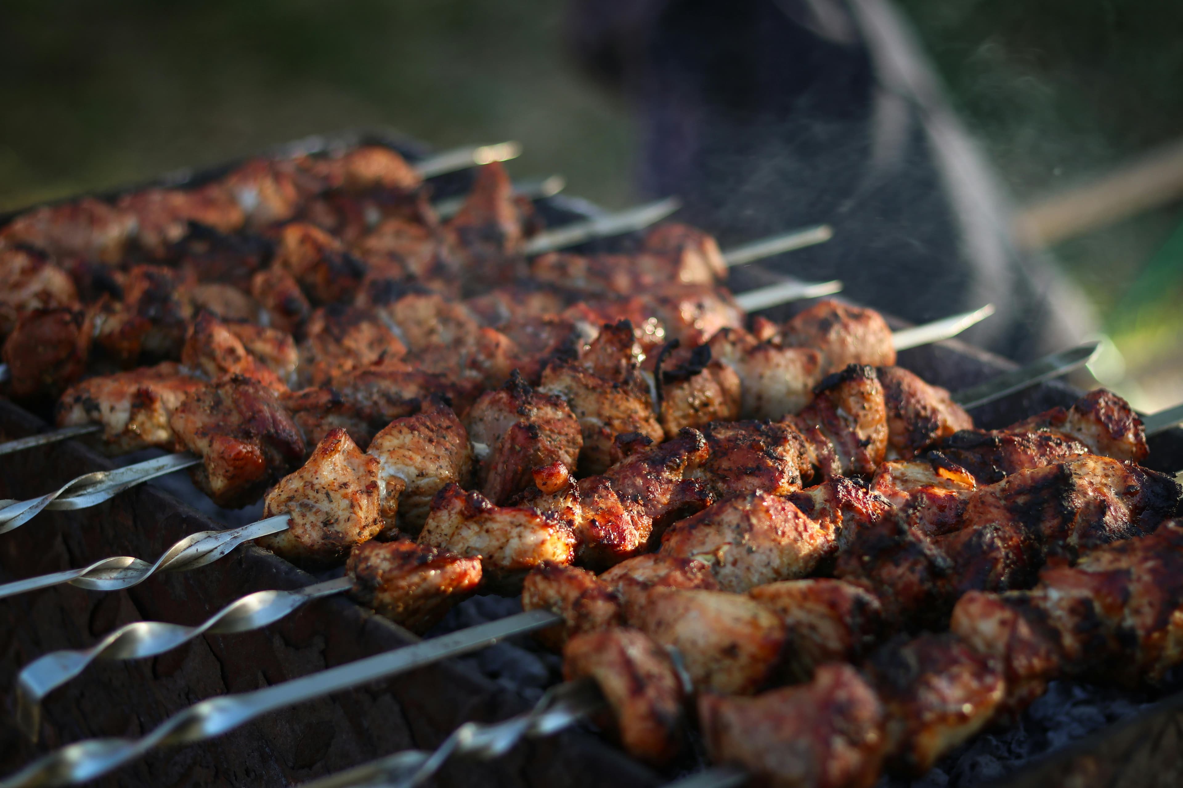 Grilled skewers on a barbecue